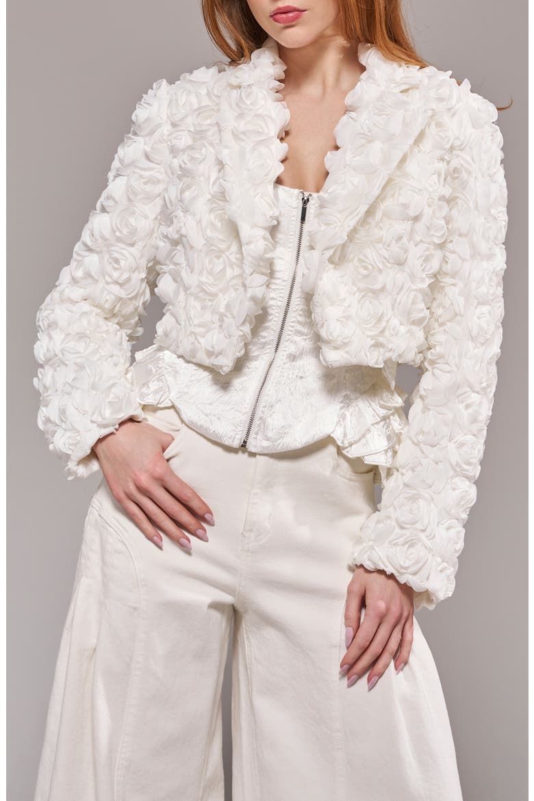 Briarrose Rosette Crop Blazer, Main, color, WHITE