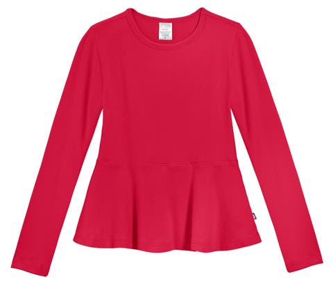 Girls Soft Cotton Long Sleeve Peplum Tee