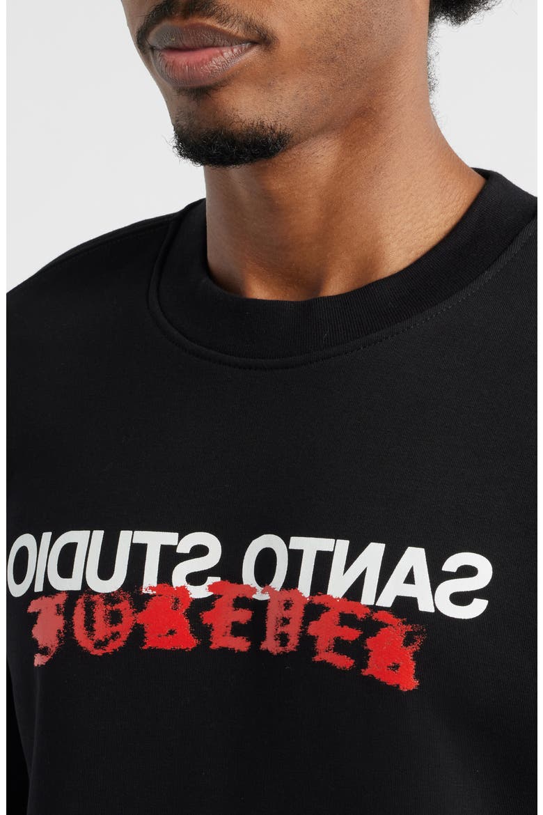 Forever Logo Cotton Fleece Crewneck Sweatshirt, Alternate, color, BLACK