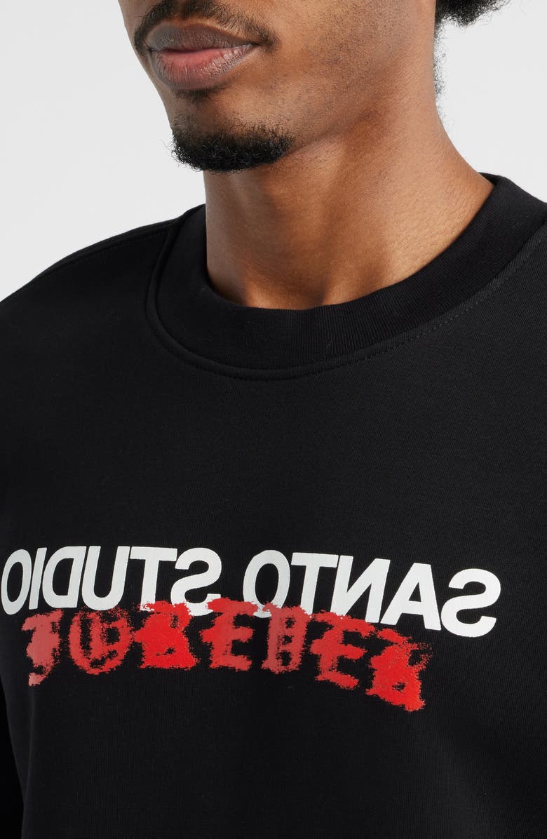 SANTO STUDIO Forever Logo Cotton Fleece Crewneck Sweatshirt, Alternate, color, Black