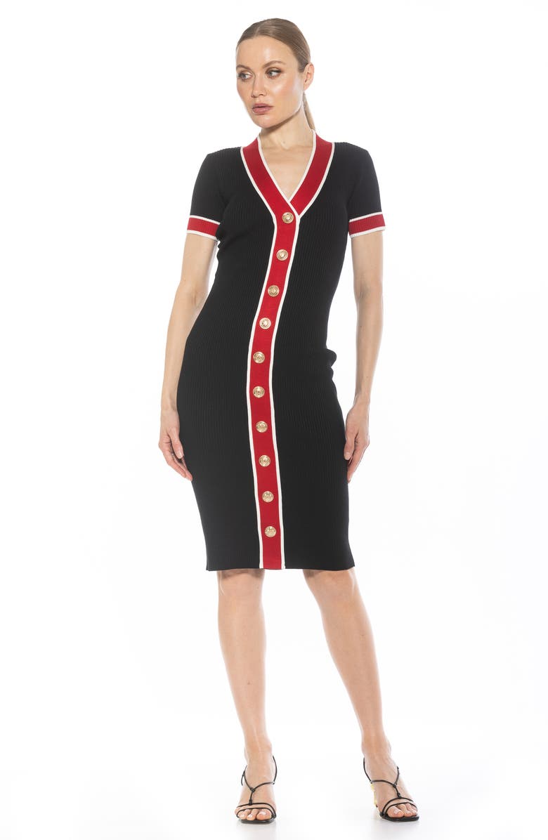 Alexia Admor Otto V-neck Short Sleeve Ribbed Sweater Dress, Alternate, color, Black