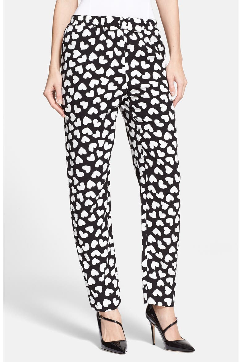 'ria - dancing hearts' print pants, Main, color, BLACK/ CREAM