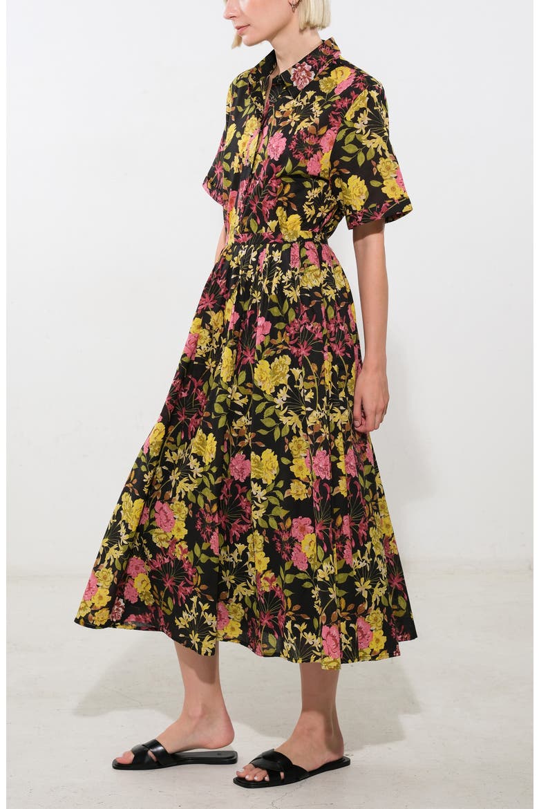 Floral Pleated Midi Skirt, Alternate, color, BLACK