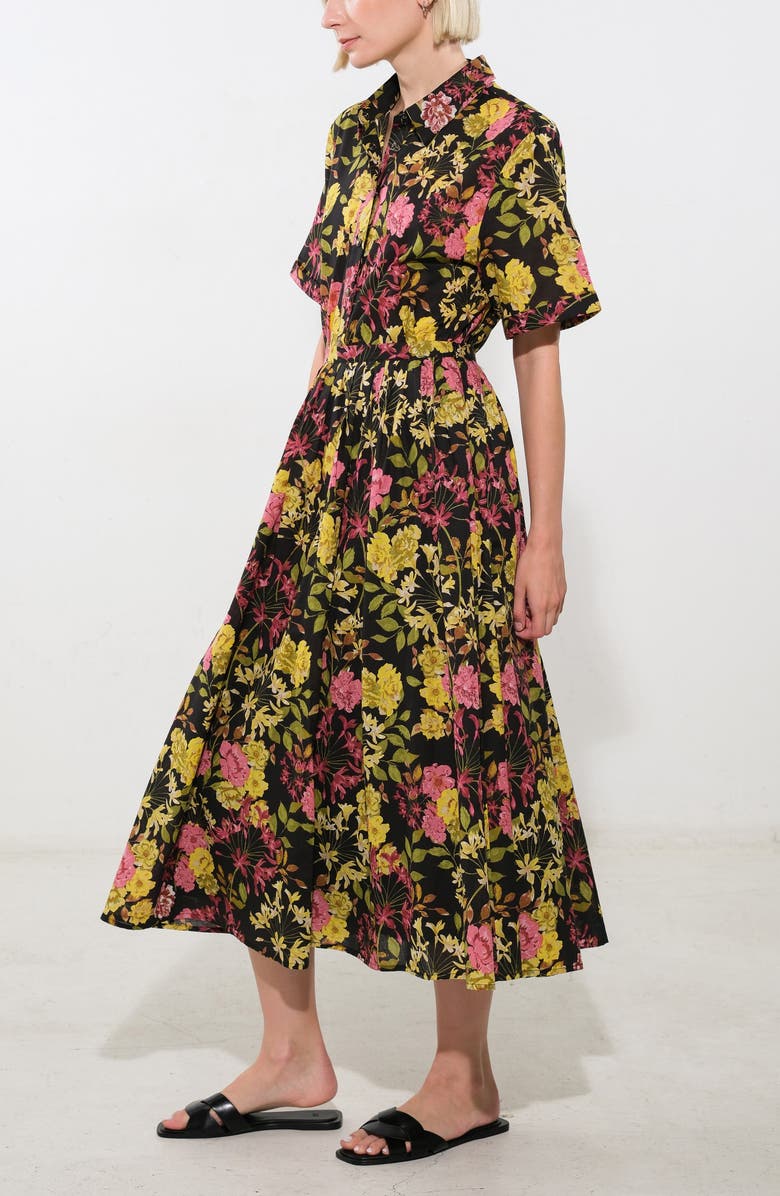 FREEMARKET Floral Pleated Midi Skirt, Alternate, color, Black