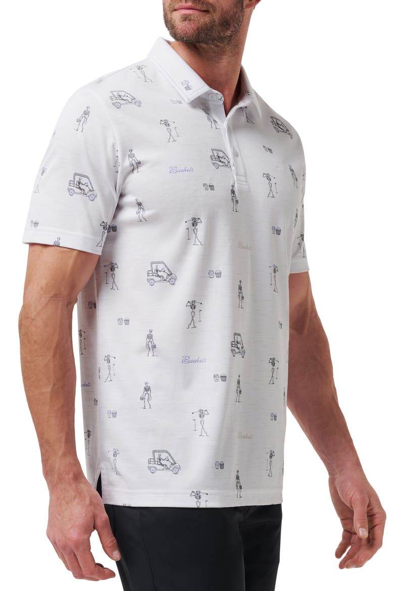 City Skeleton Print Golf Polo, Alternate, color, WHITE