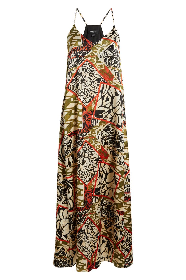 Mixed Print Satin Charmeuse Maxi Dress, Alternate, color, BLACK NATURAL