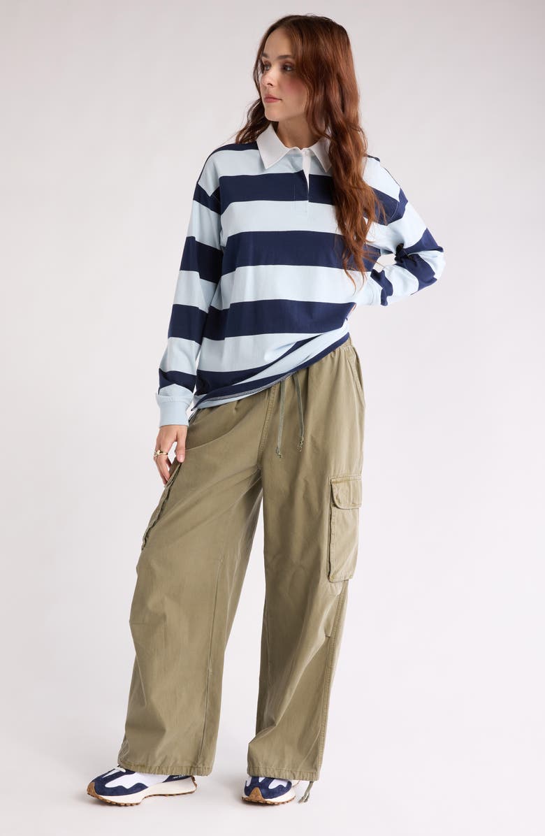 Abound Oversize Rugby Stripe Long SLeeve Polo, Alternate, color, Blue- Navy Mini Rugby