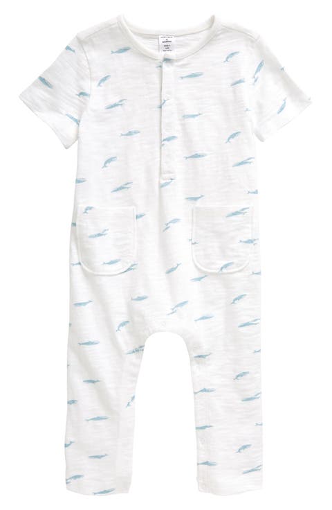 Print Short Sleeve Cotton Henley Romper (Baby)