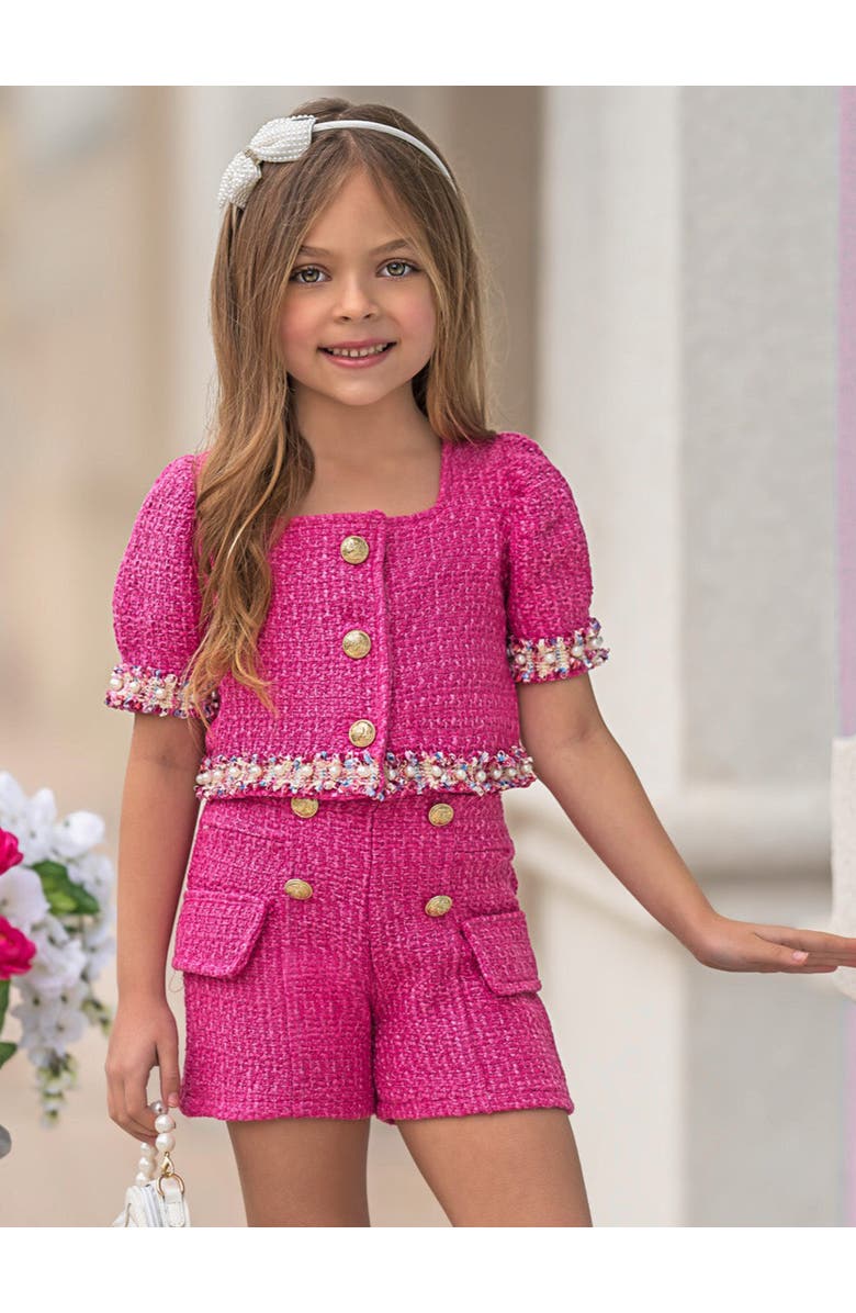 Mia Belle Girls Girls Pint-Sized CEO Puff Sleeve Tweed Top and Short Set, Alternate, color, 