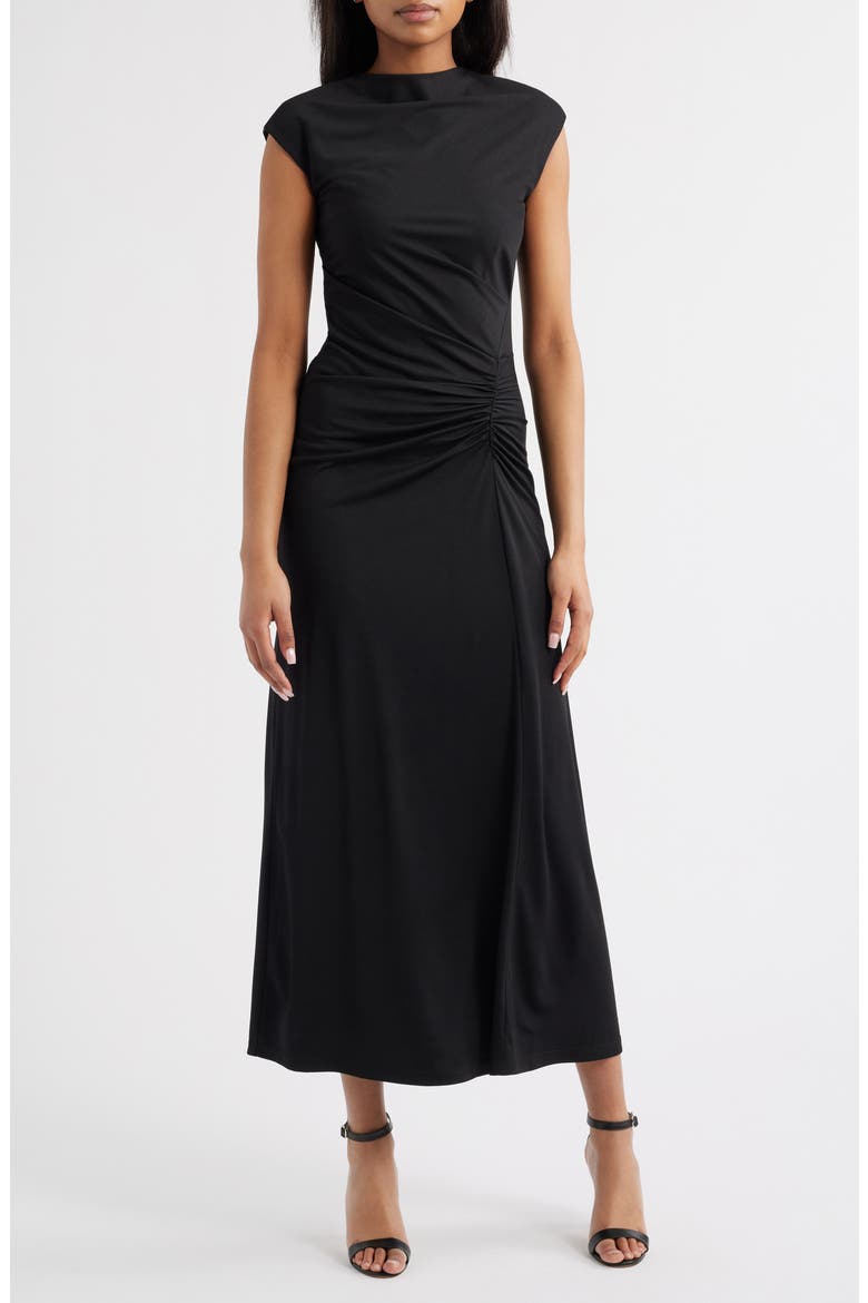 Milou Ruched Maxi Dress, Main, color, BLACK