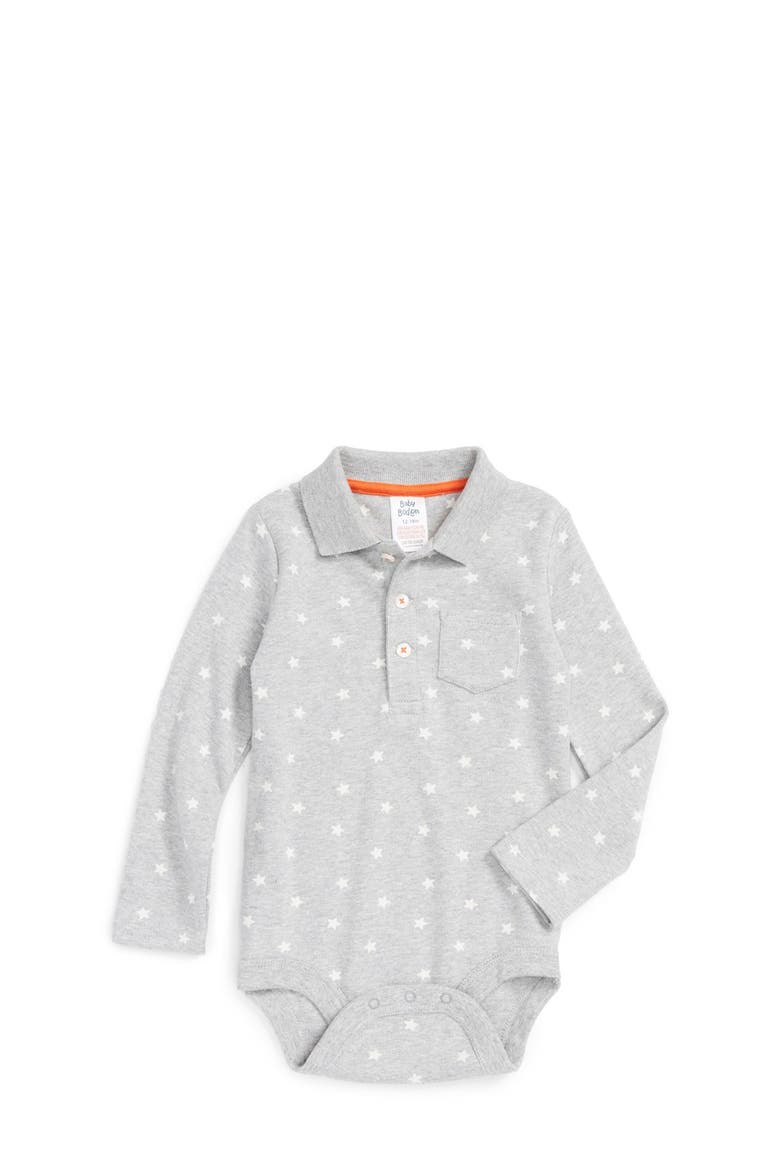 'Classic' Cotton Jersey Polo Bodysuit, Main, color, GREY MARL STAR