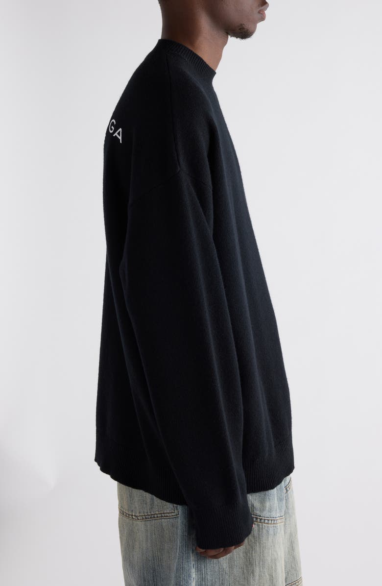 Balenciaga Relaxed Logo Embroidered Virgin Wool Sweater, Alternate, color, 1000 Black