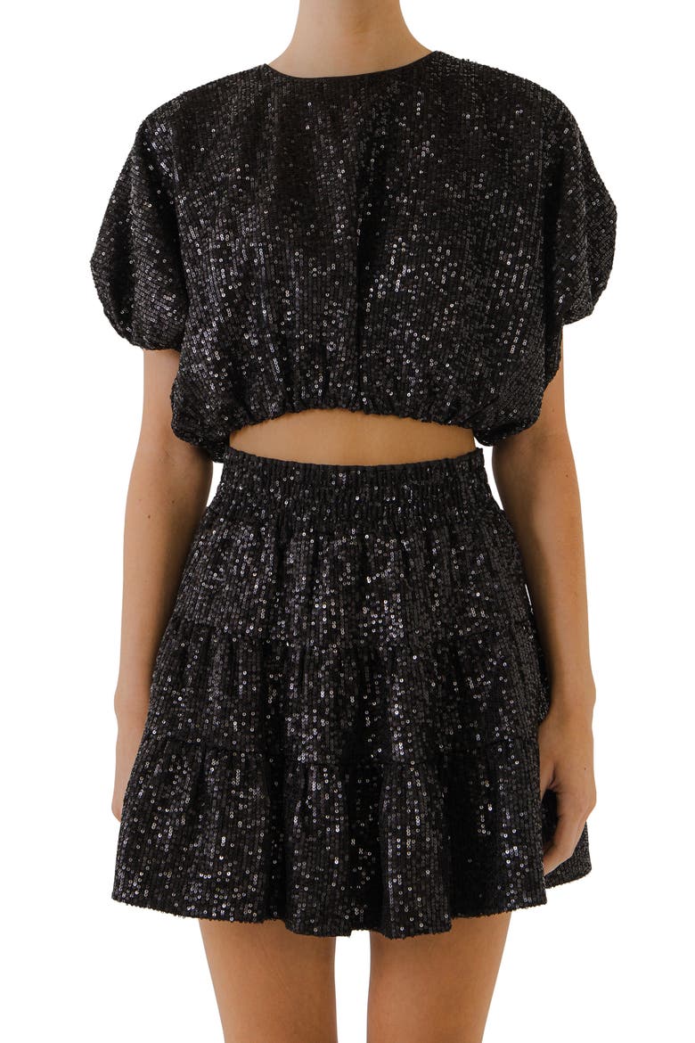 Sequins Crop Top, Main, color, BLACK