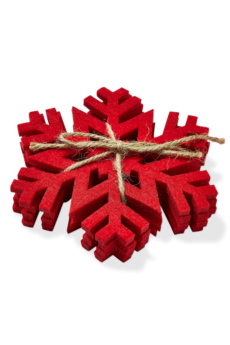 Snowflake Coaster Set of 4 for Winter Christmas Bar, Main, color, Red