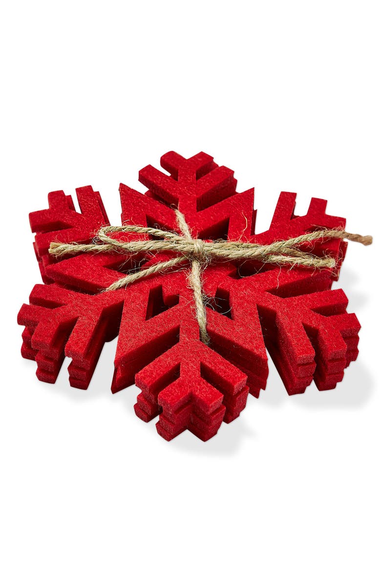 tag Snowflake Coaster Set of 4 for Winter Christmas Bar, Main, color, Red