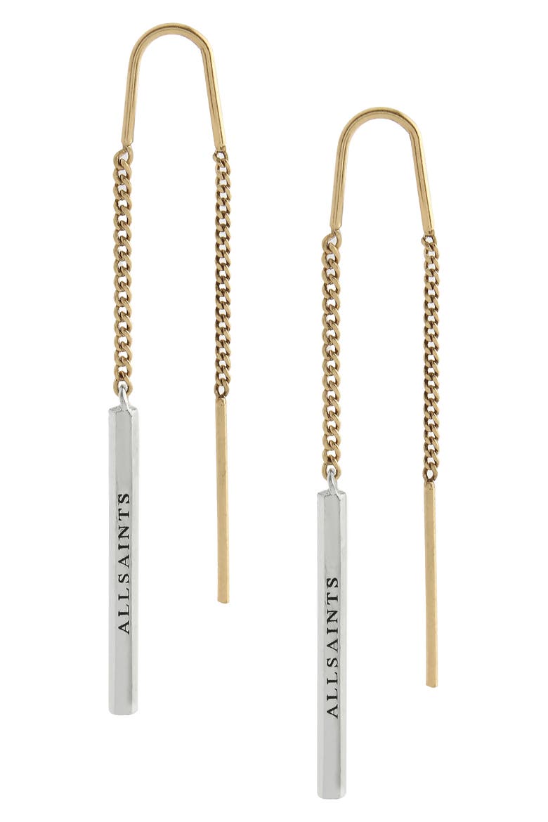 Mixed Metal Bar Threader Earrings, Alternate, color, TWO TONE