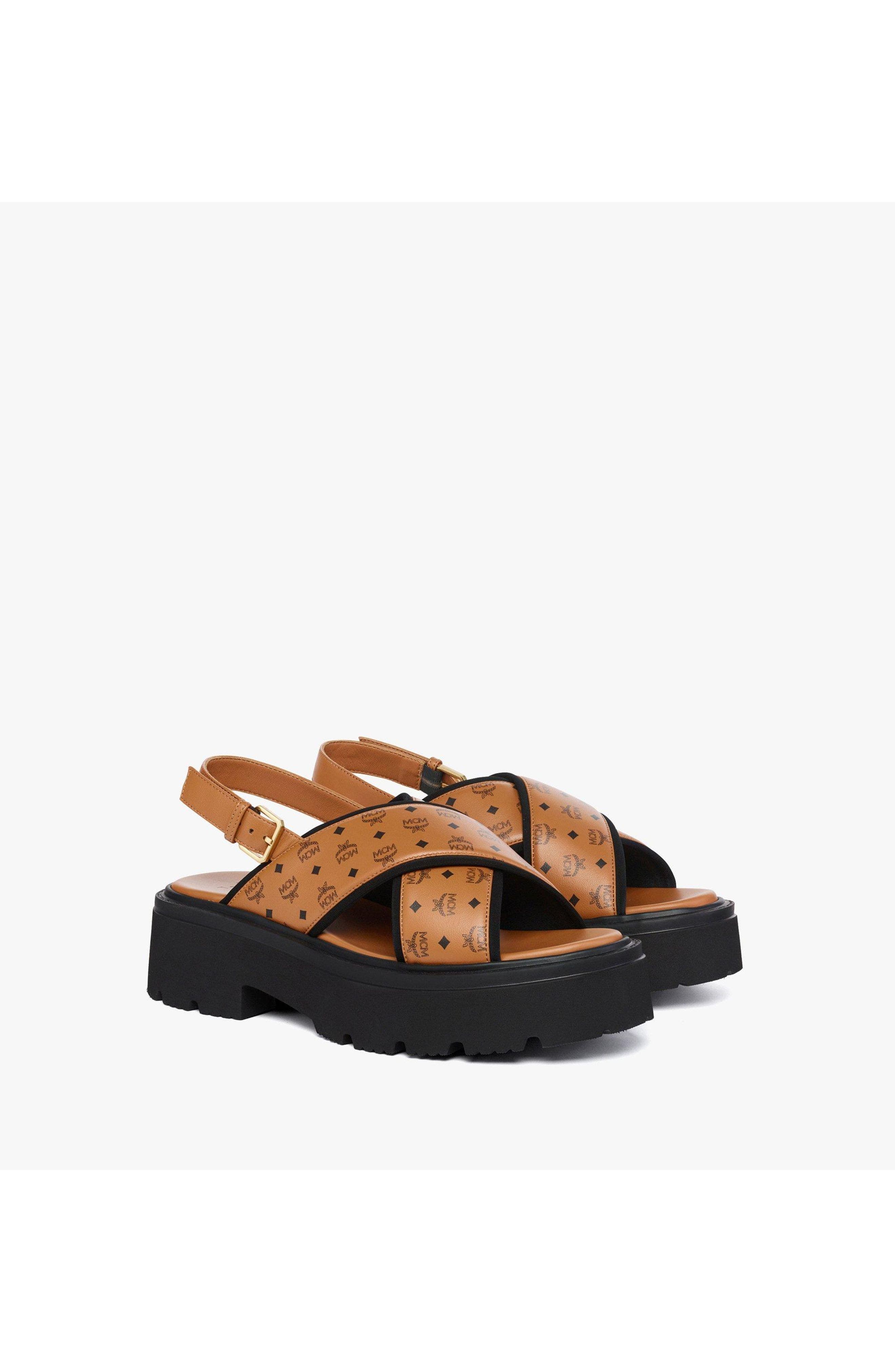 Monogram Platform Sandals in Lambskin, Main, color, Cognac