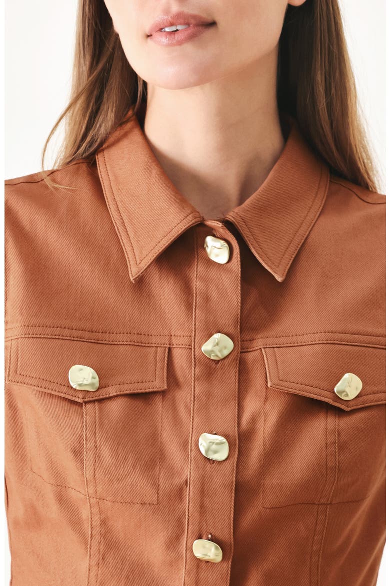 Cropped Button-Up Shirt, Alternate, color, TERRACOTTA