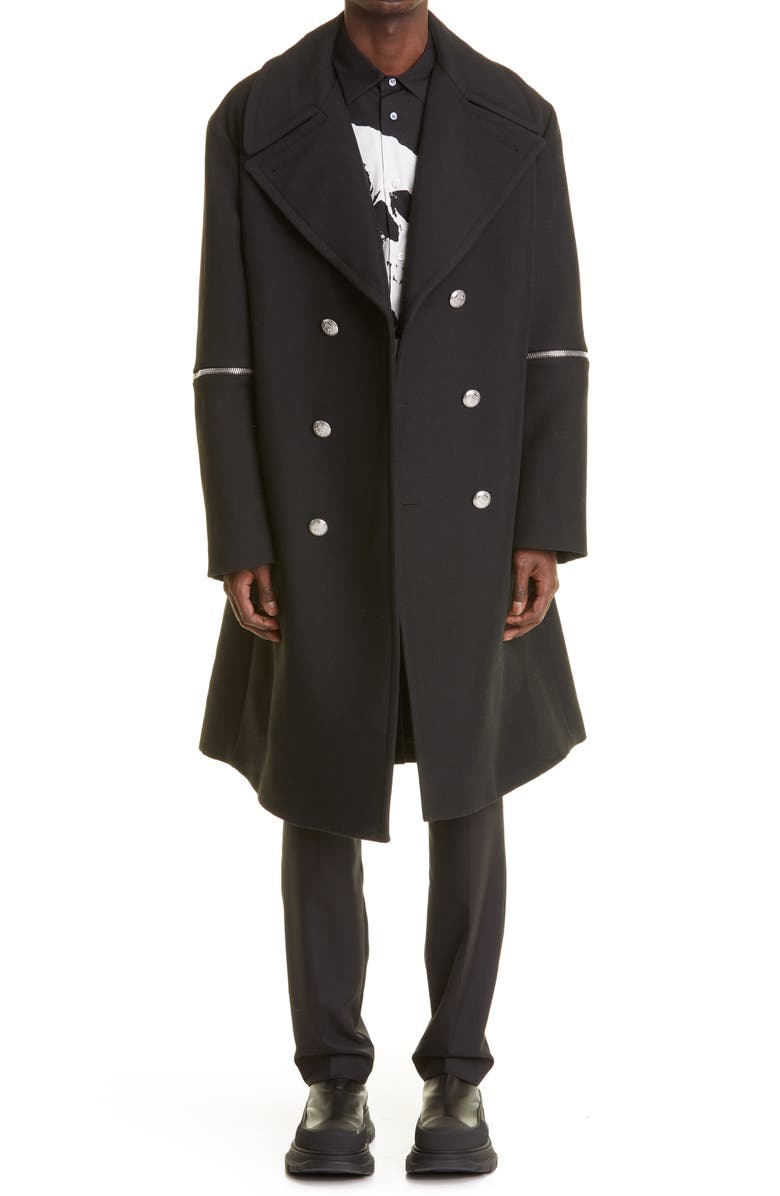 McQueen Alexander McQueen Zip Detail Military Coat, Main, color, 