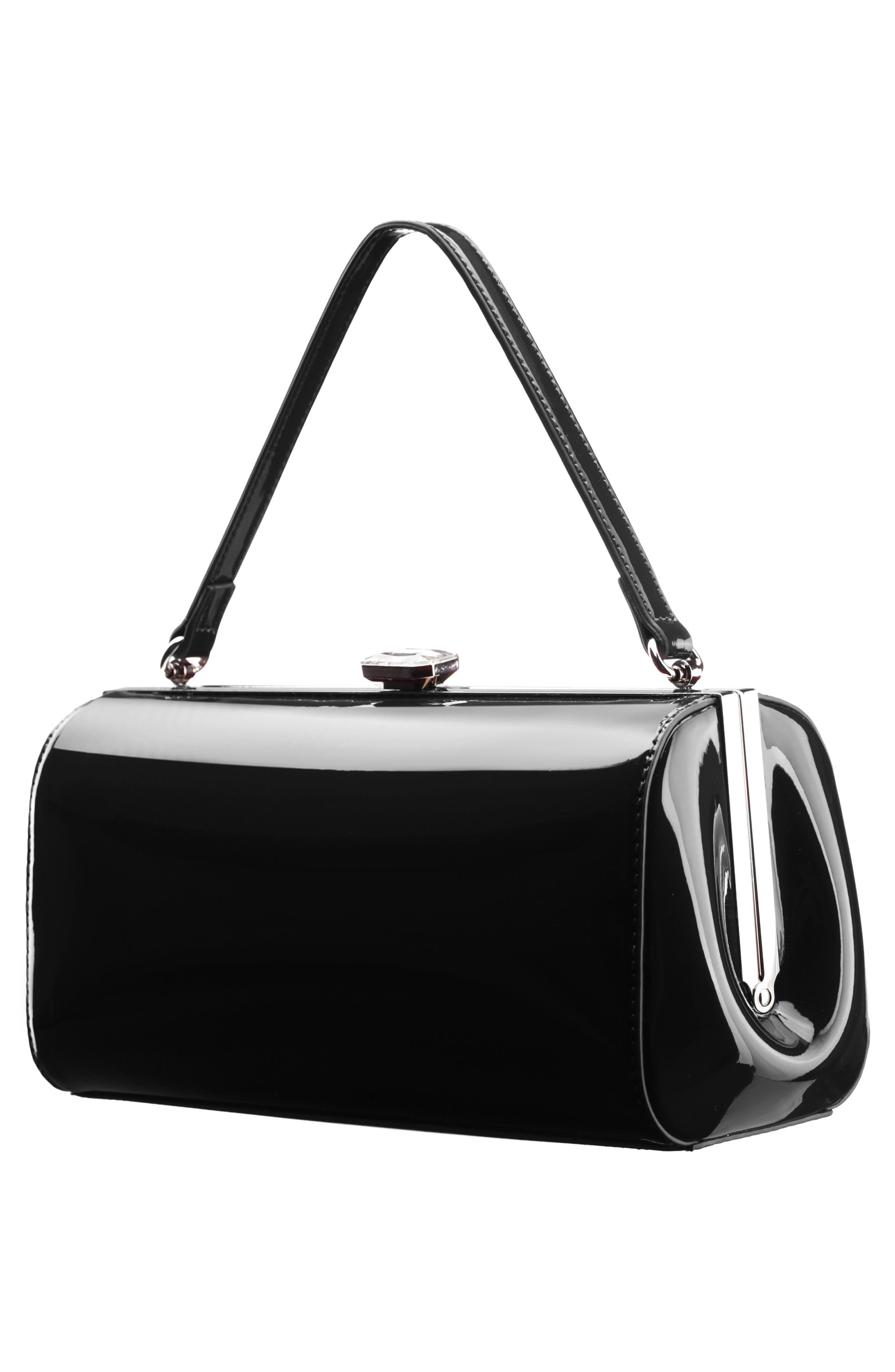 Delsie-P Faux Patent Leather Frame Clutch, Alternate, color, BLACK