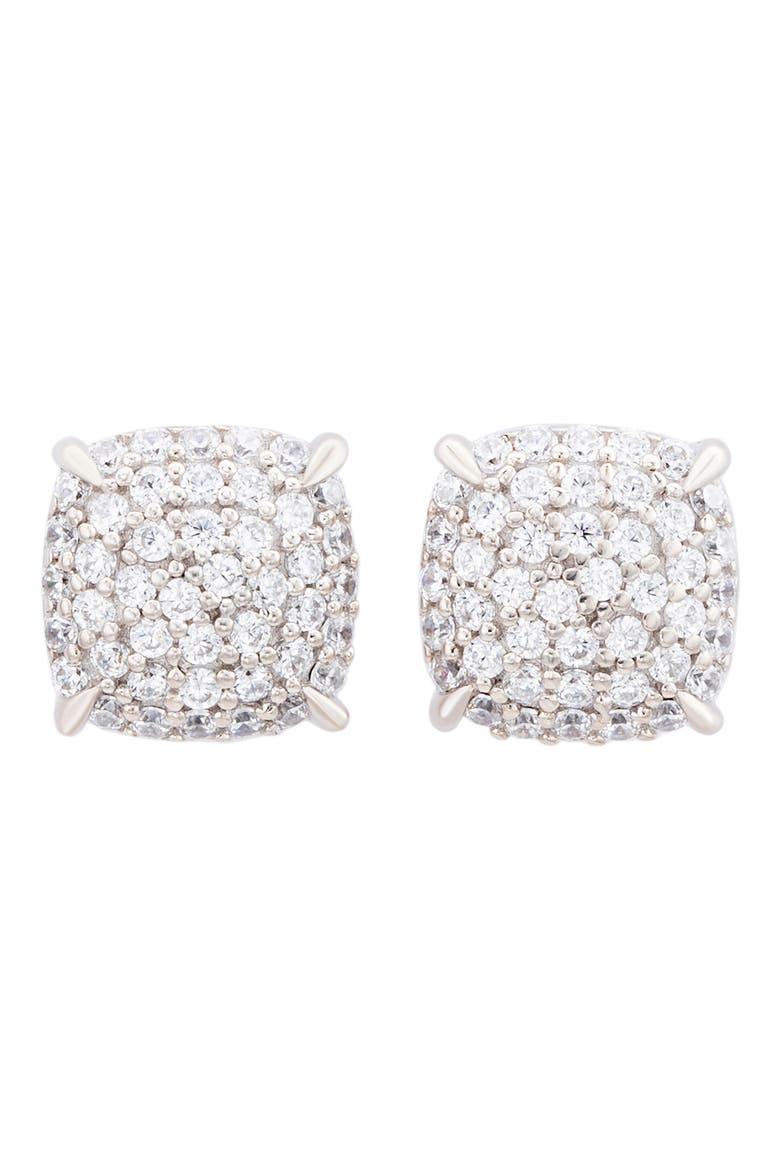 CZ Pavé Cushion Stud Earrings, Main, color, WHITE