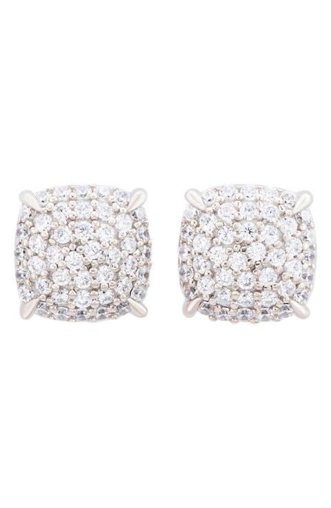 CZ Pavé Cushion Stud Earrings