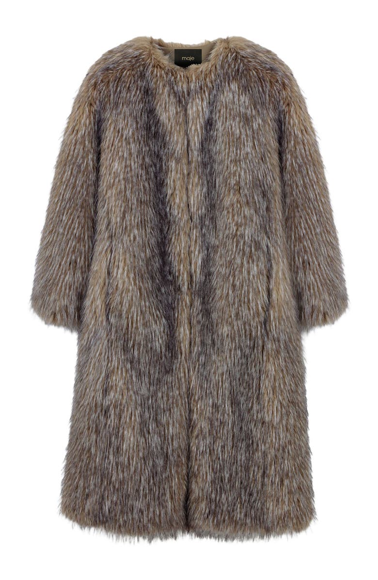 maje Long faux fur coat, Alternate, color, Grey