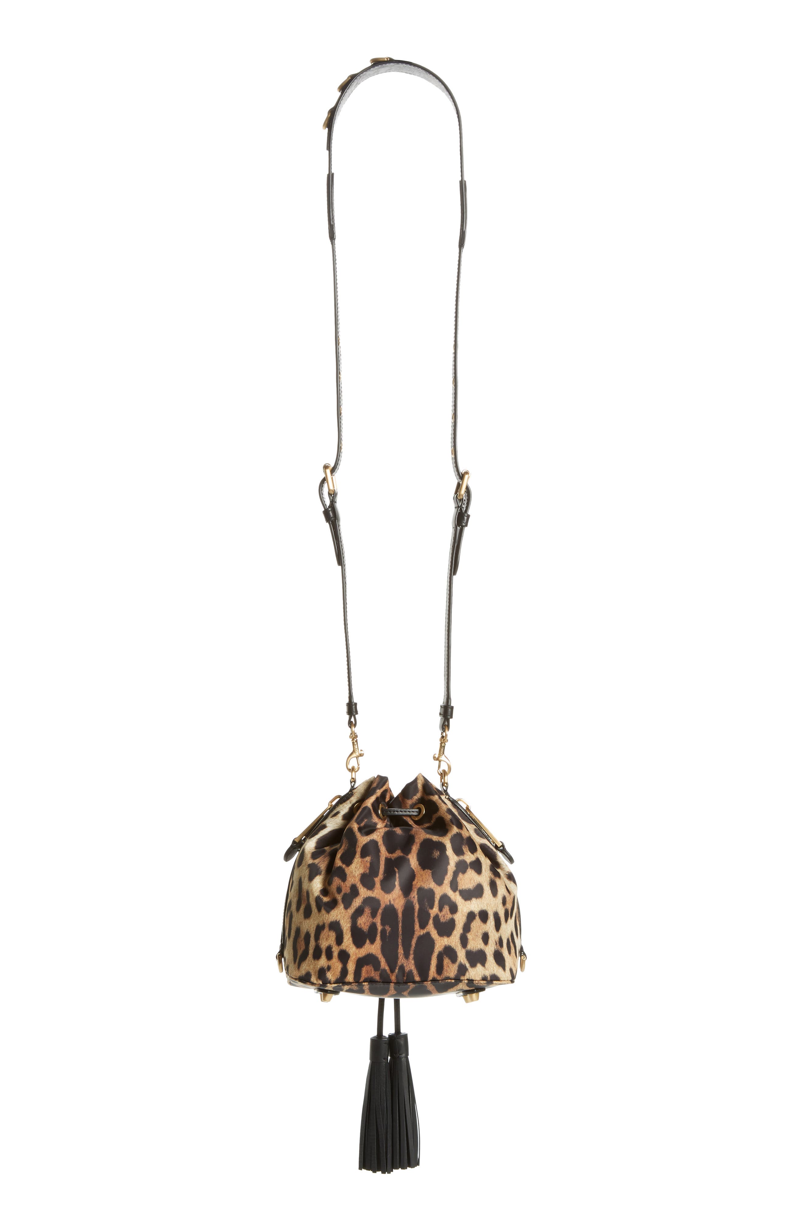 Moschino Leopard Print Nylon Convertible Bucket Bag, Alternate, color, 