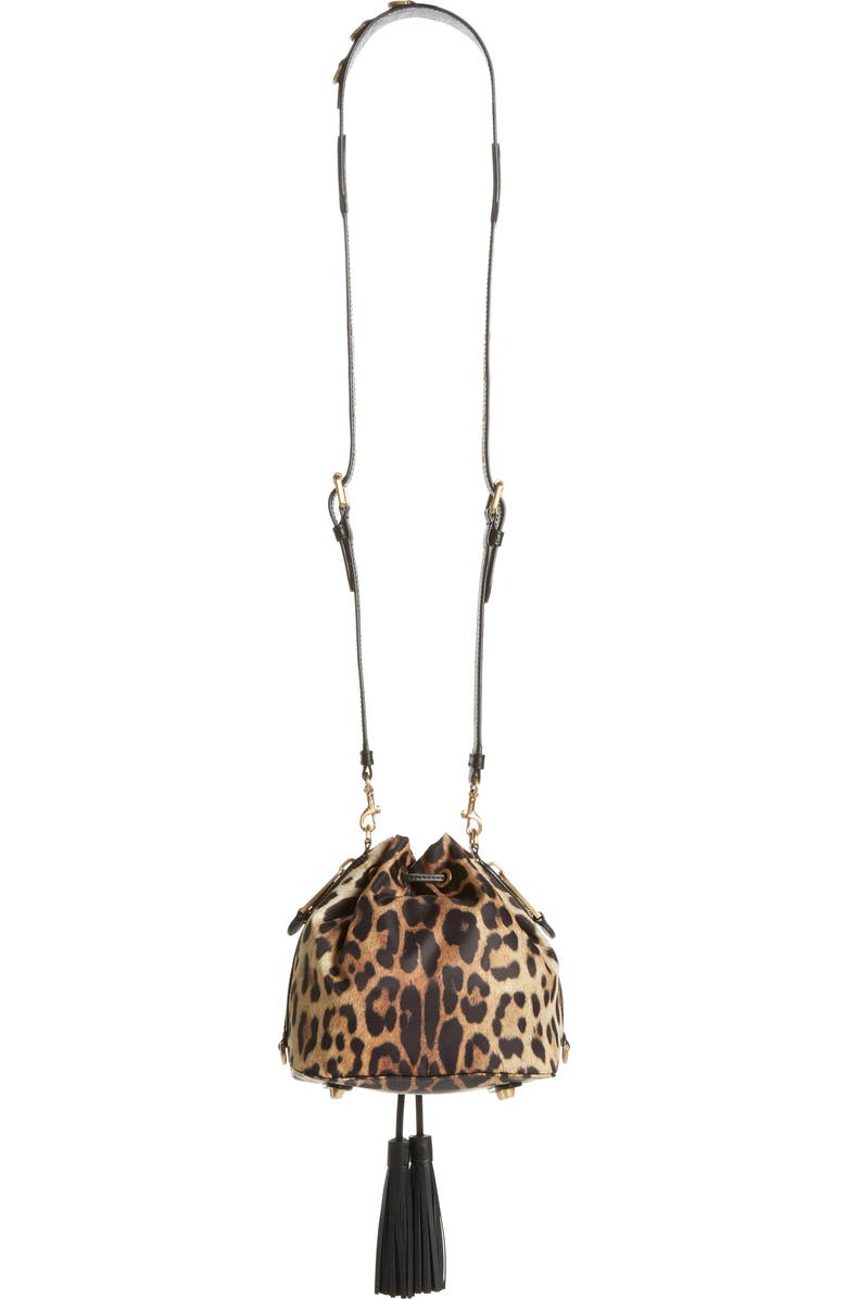 Moschino Leopard Print Nylon Convertible Bucket Bag, Alternate, color,