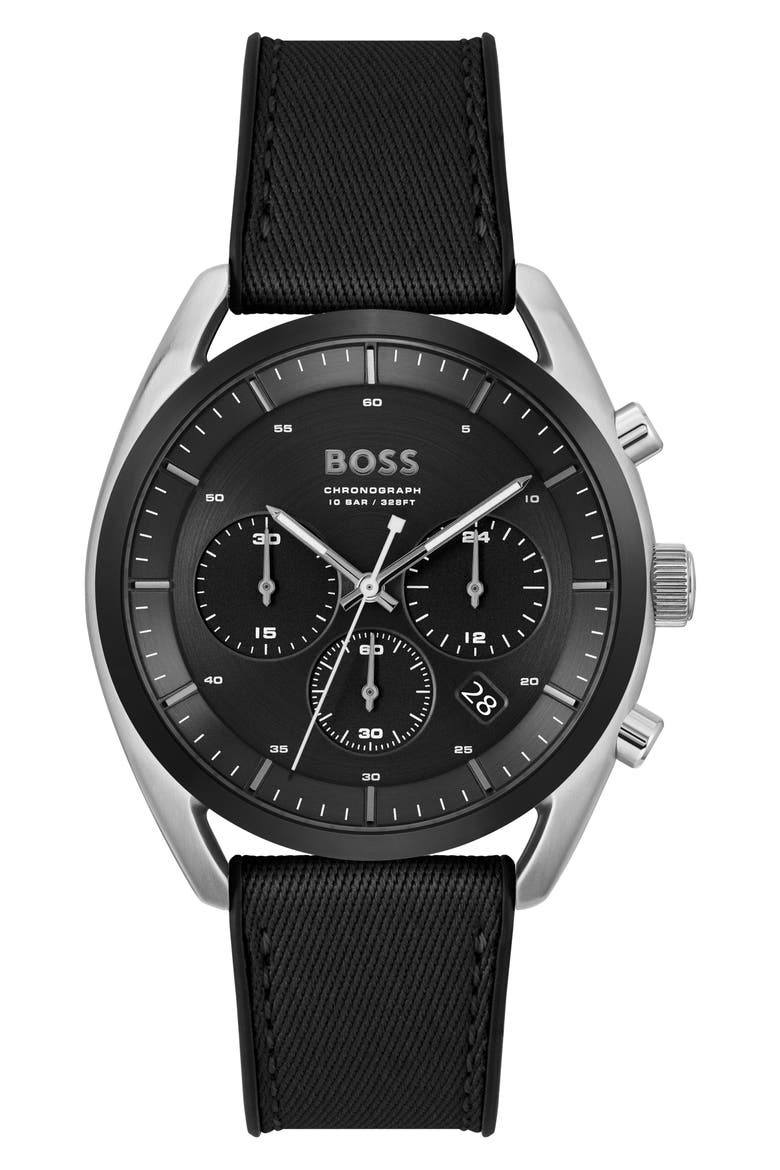 Top Fabric Strap Chronograph Watch, Main, color, BLACK DIAL