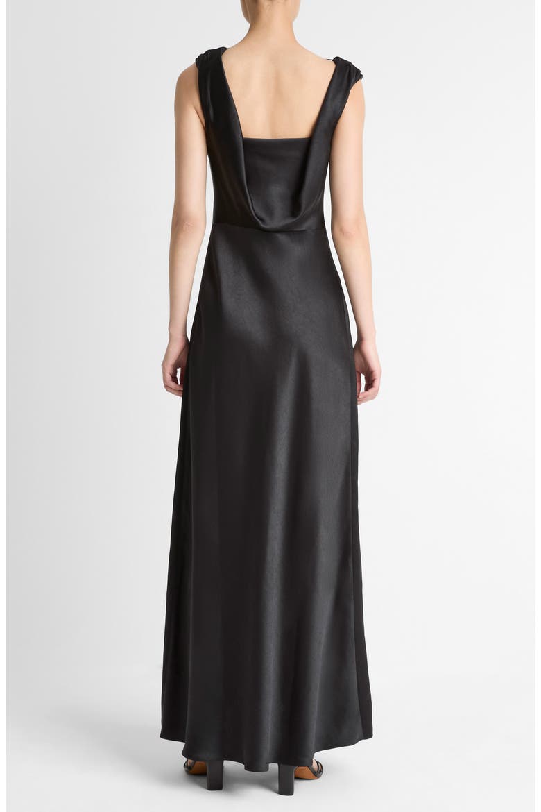 Drape Cowl Neck Sleeveless Satin Gown, Alternate, color, BLACK