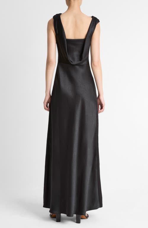 Vince Drape Cowl Neck Sleeveless Satin Gown In Black