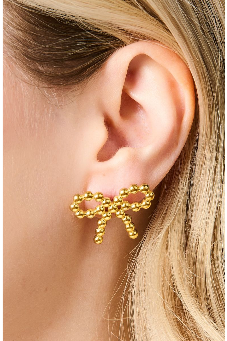 Beaded Bow Stud Earrings, Alternate, color, Gold