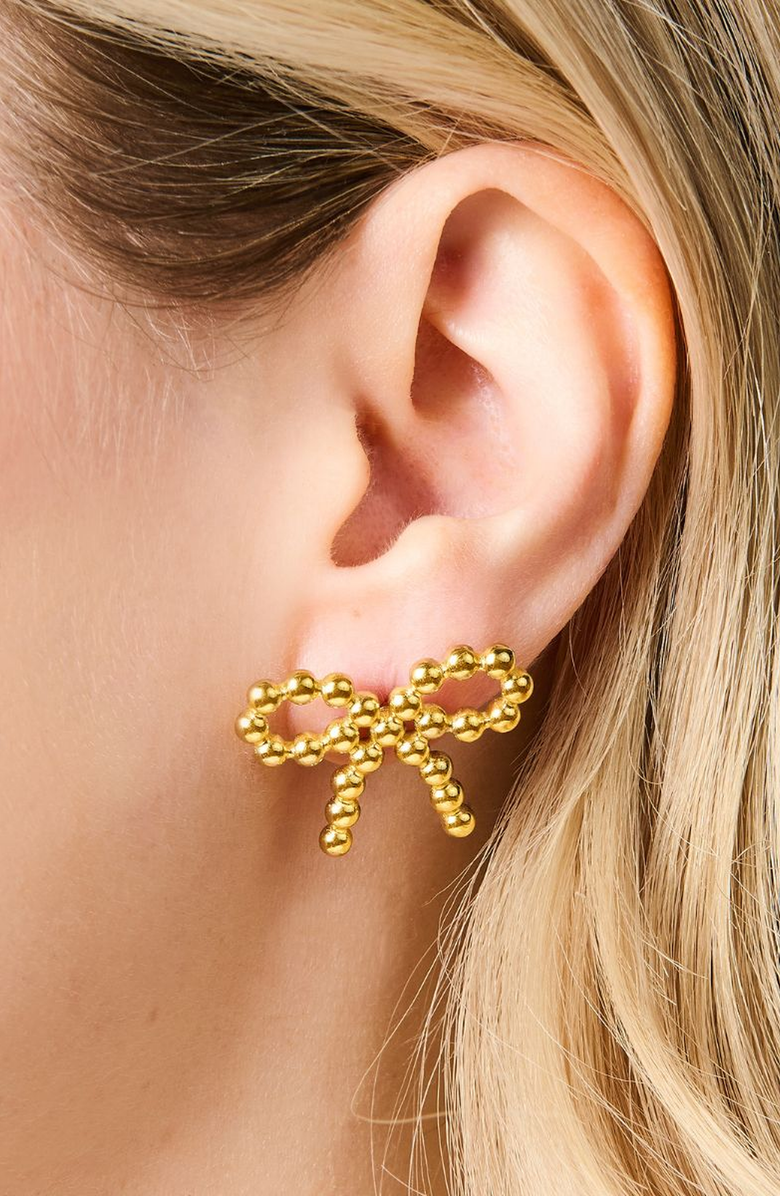 Little Sky Stone Beaded Bow Stud Earrings, Alternate, color, Gold