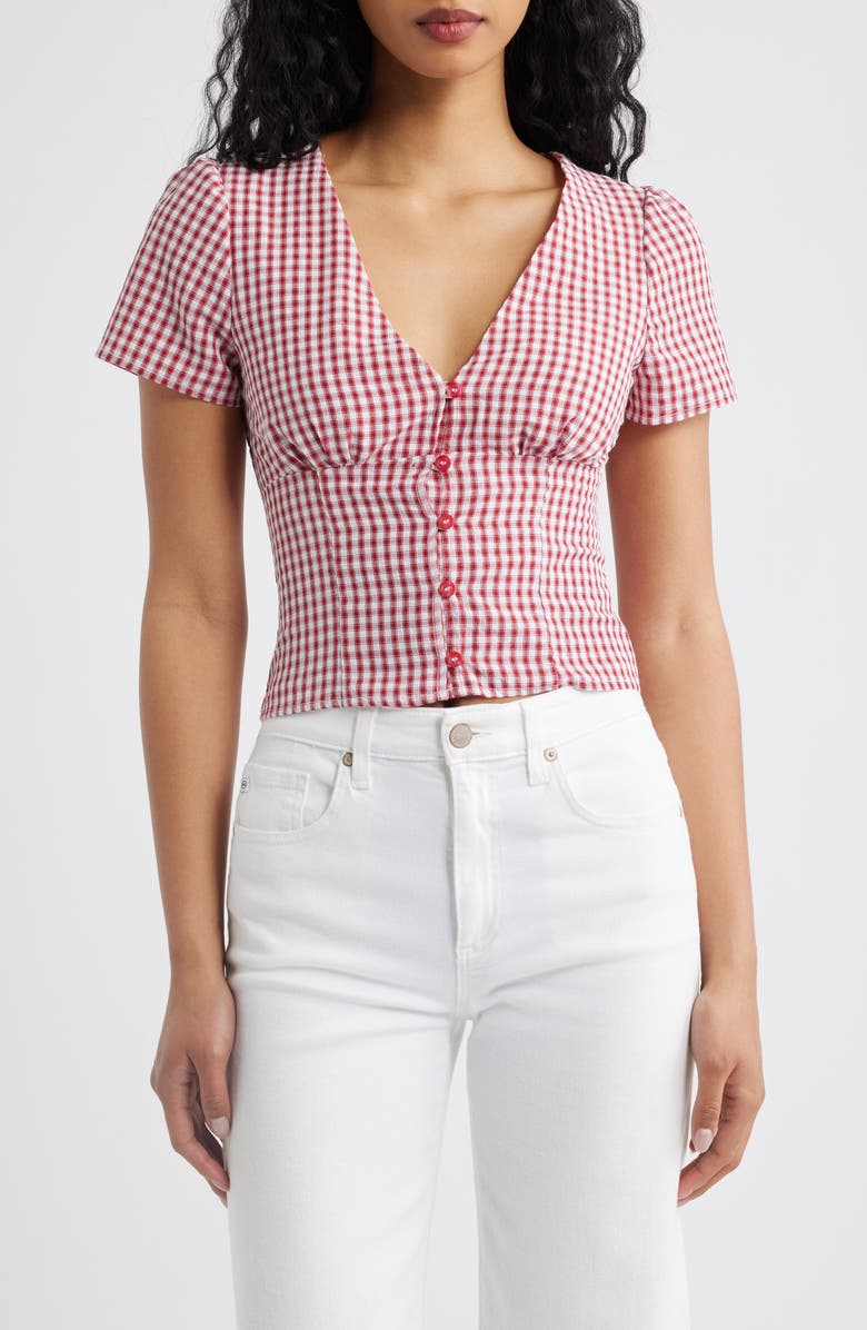 Princess Polly Isolda Gingham Button-Up Top, Main, color, Red Gingham
