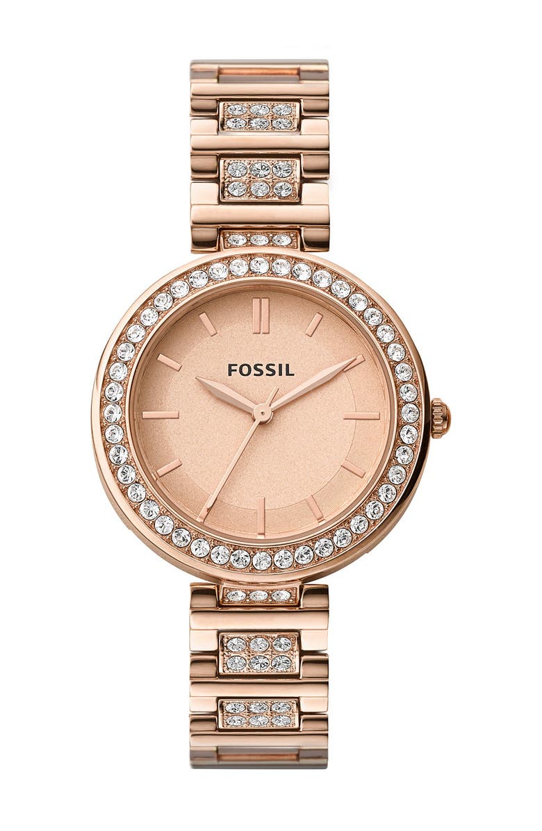 Fossil Women's Karli Three-Hand Rose Gold-Tone Stainless Steel Watch, 34mm, Main, color, 