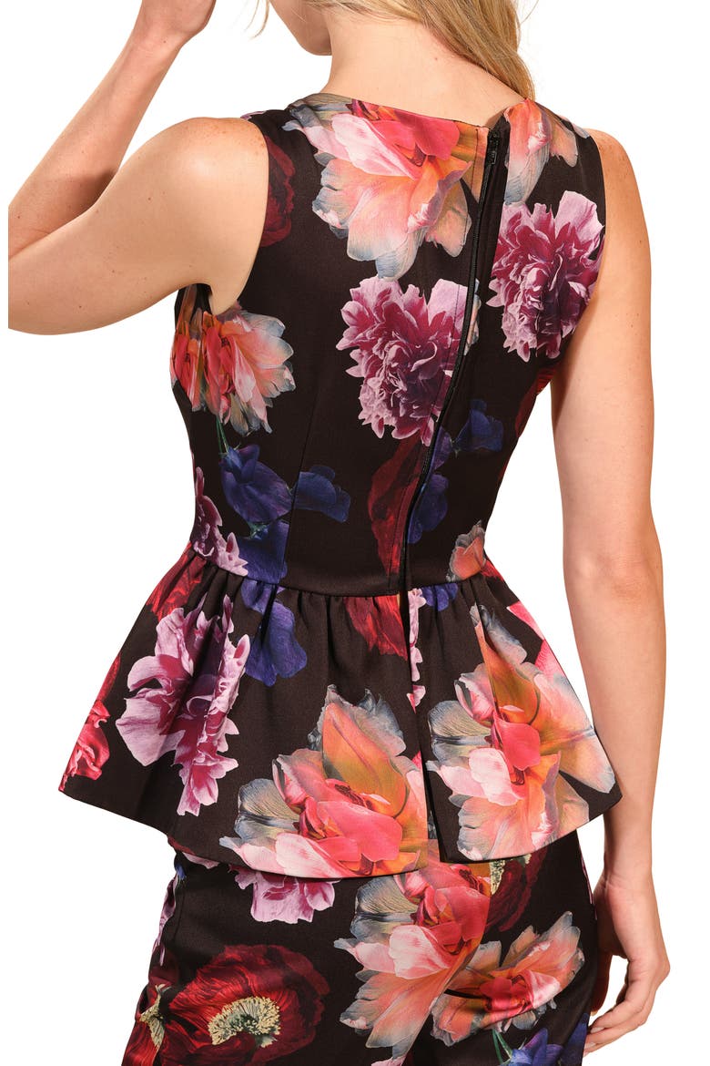 Satin Peplum Top, Alternate, color, FLEUR NOCTURNE