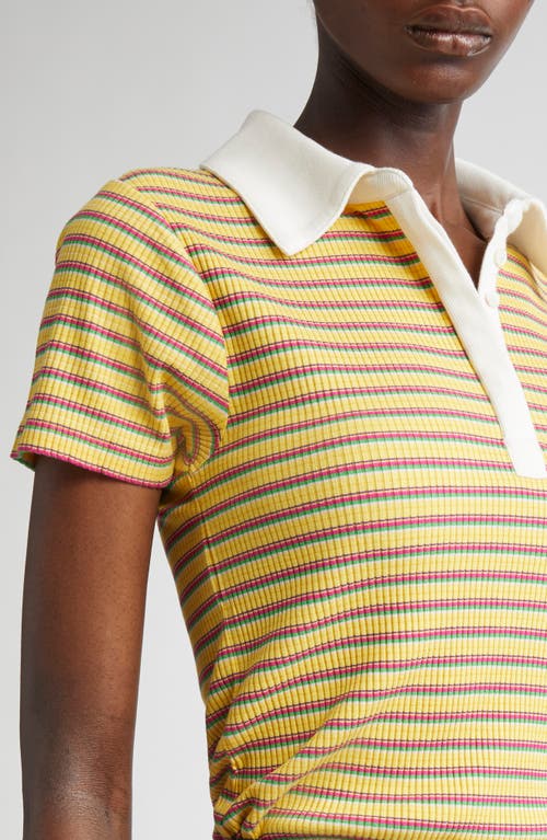 Ramy Brook Avalon Polo Top In Lemon Drop Stripe Combo