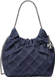 Tory Burch Mini Fleming Quilted Denim Hobo Bag
