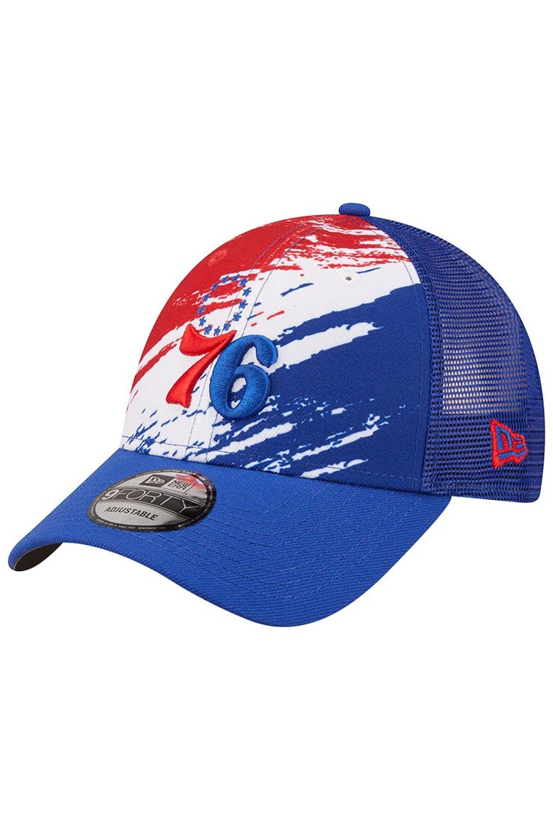 Men's New Era Royal Philadelphia 76ers Marble 9FORTY Trucker Snapback Hat, Main, color, Royal