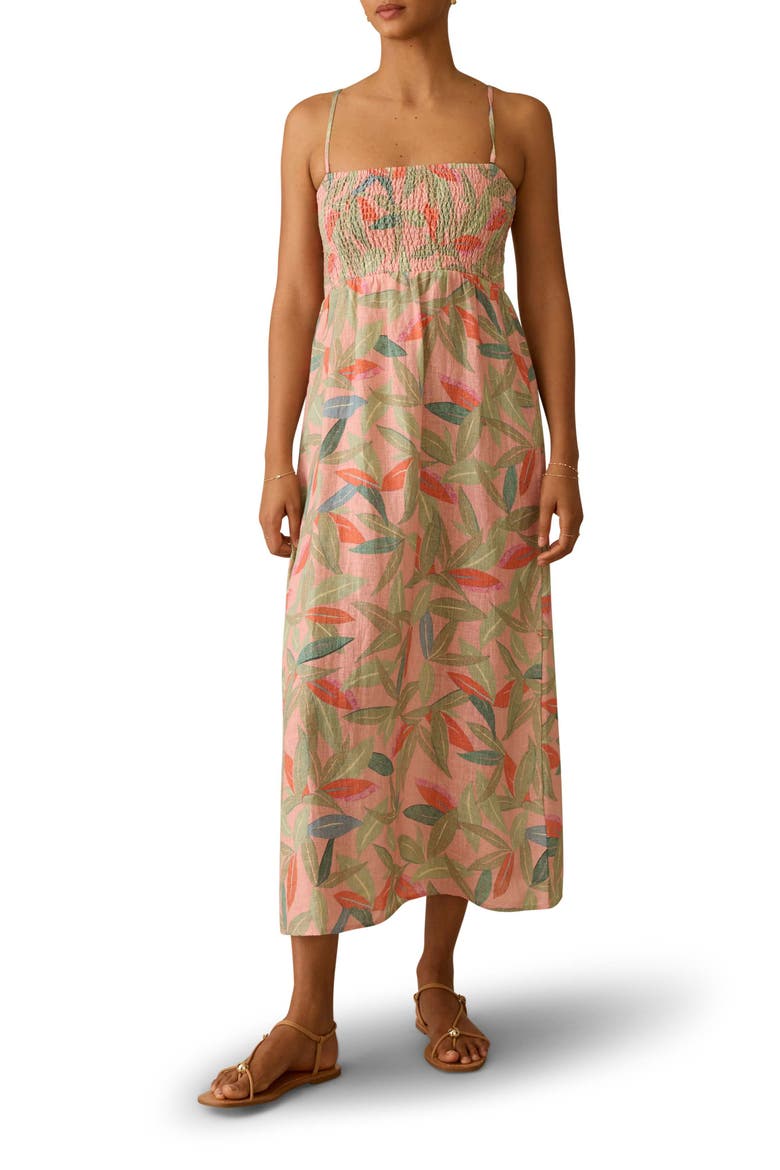 Sunrise Smocked Sundress, Main, color, WATERCOLOR PALMS