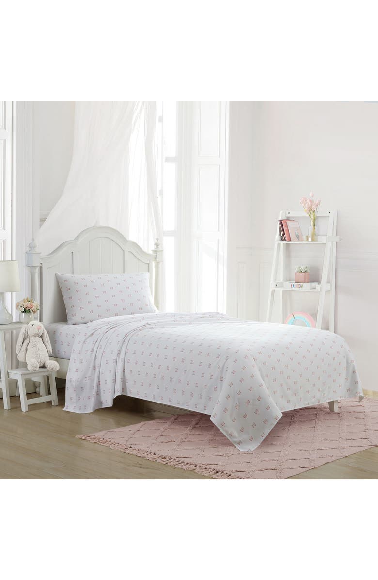 Laura Ashley Flutterfly Friends Butterfly Print Sheet Set, Alternate, color, Pastel Pink