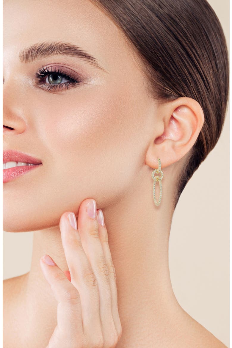 Cubic Zirconia Pavé Link Drop Earrings, Alternate, color, GOLD