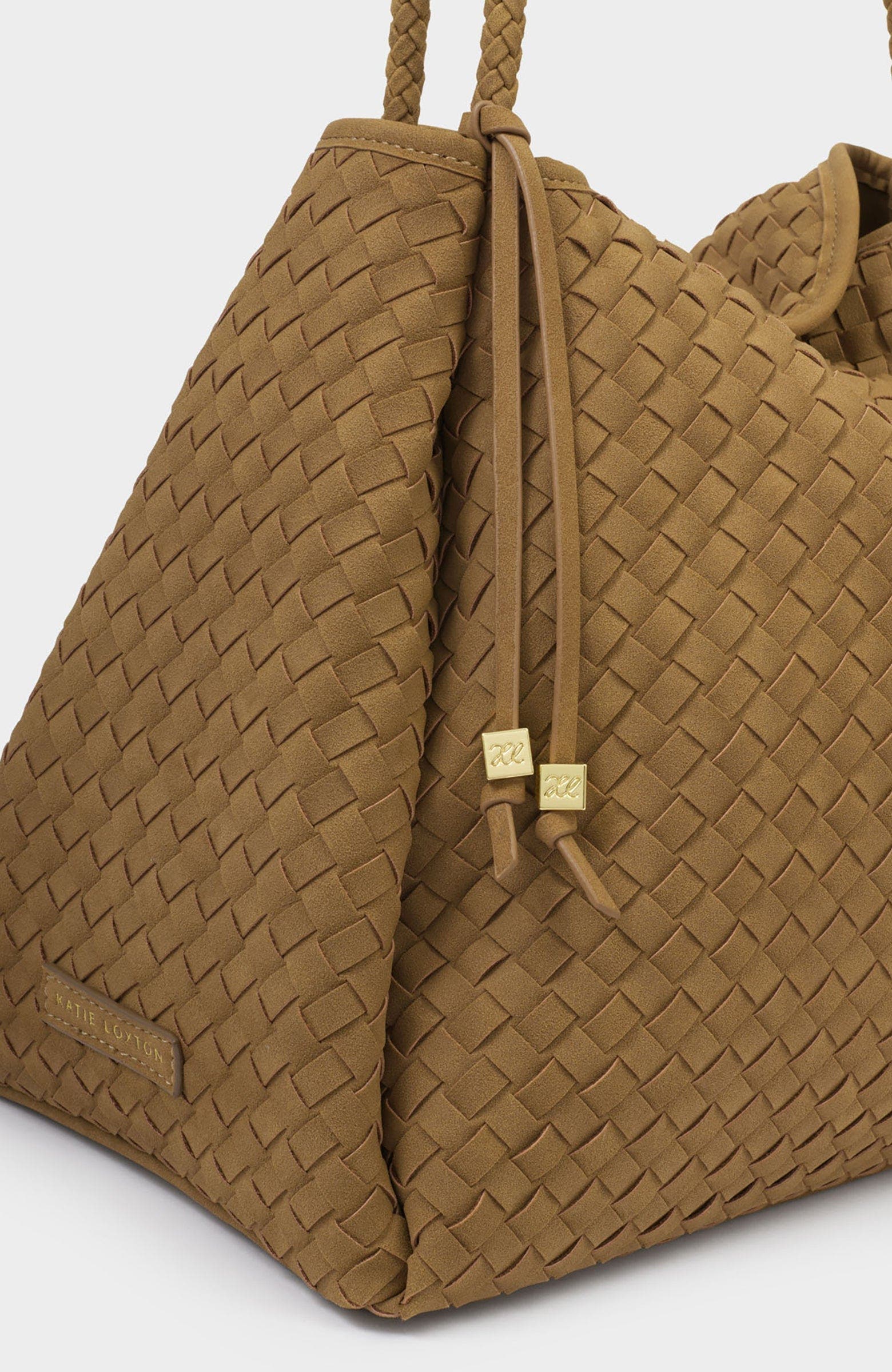 Katie Loxton Nova Hand Woven Large Shoulder Bag, Alternate, color, Light Caramel Suedette