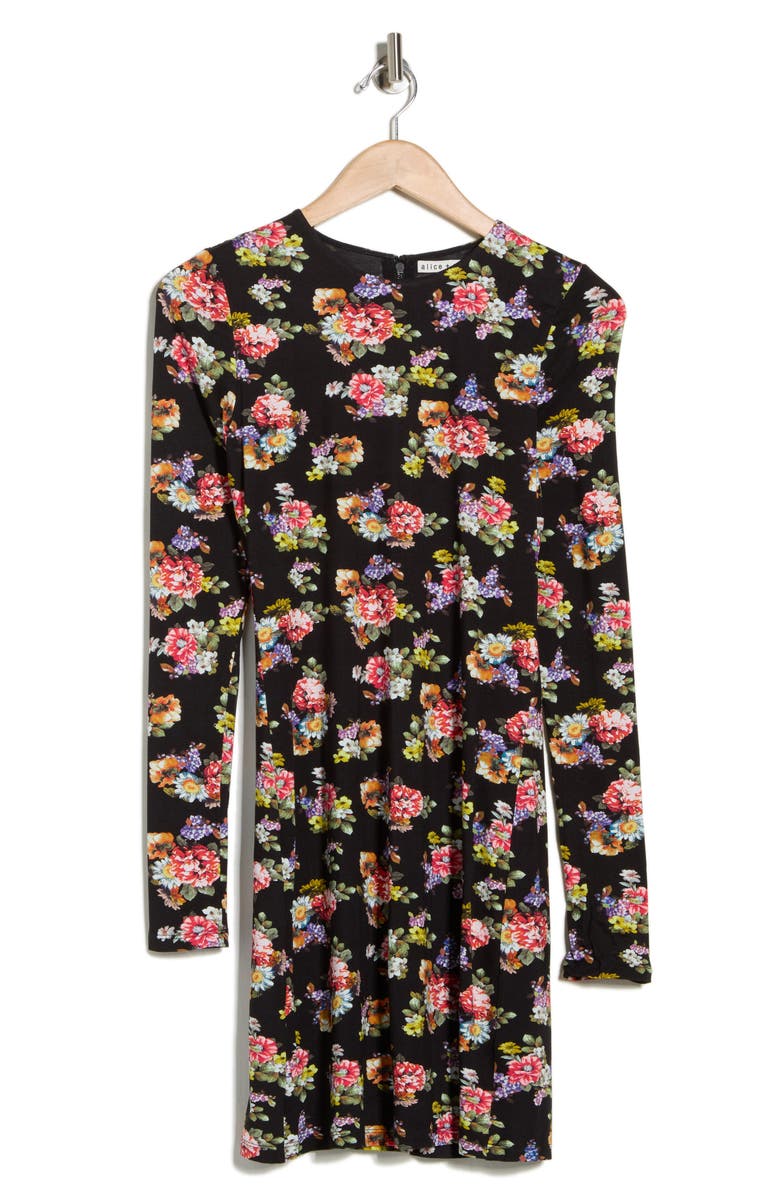 Alice + Olivia Delora Floral Long Sleeve Dress, Main, color, Magnolia Floral Black