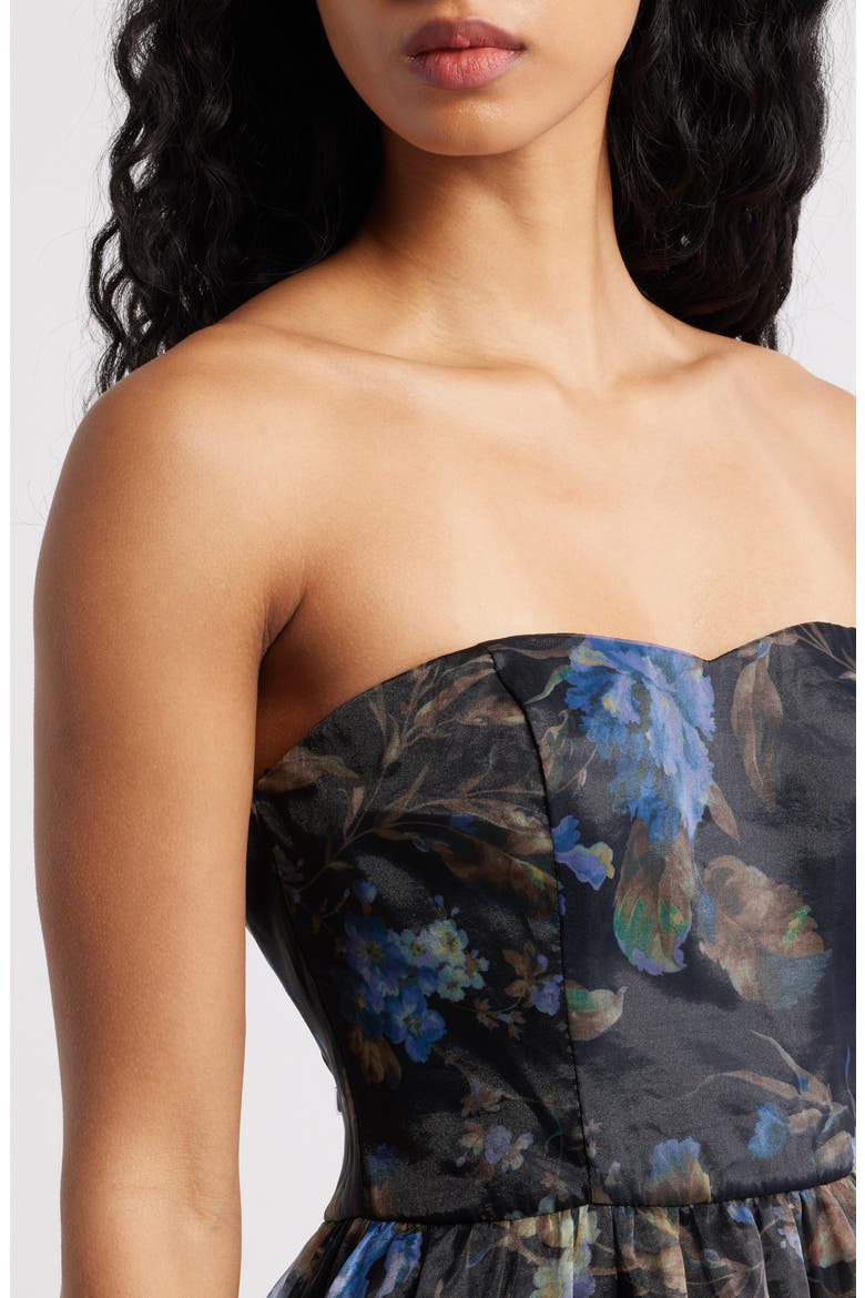 Marie Strapless Tiered Maxi Cocktail Dress, Alternate, color, BLACK FLORAL
