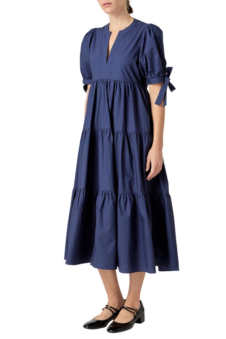 Tiered Midi Dress, Alternate, color, NAVY