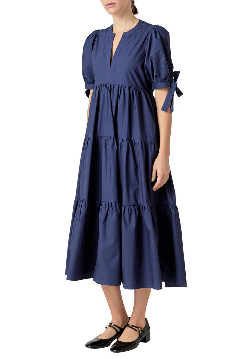 English Factory Tiered Midi Dress, Alternate, color, Navy