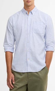 Barbour Nelson Tailored Fit Stripe Linen & Cotton Button-Down Shirt