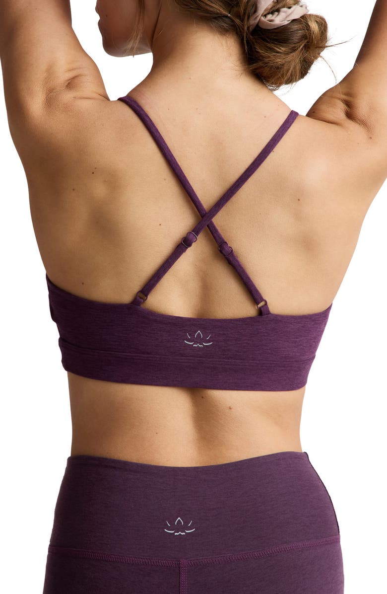 Beyond Yoga Twist Front Strappy Sports Bra, Alternate, color, Brilliant Blackberry Heather